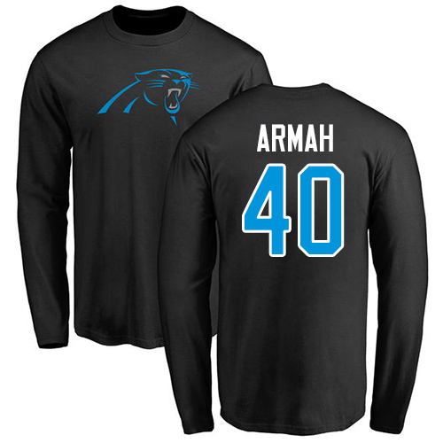 Carolina Panthers Men Black Alex Armah Name and Number Logo NFL Football #40 Long Sleeve T Shirt